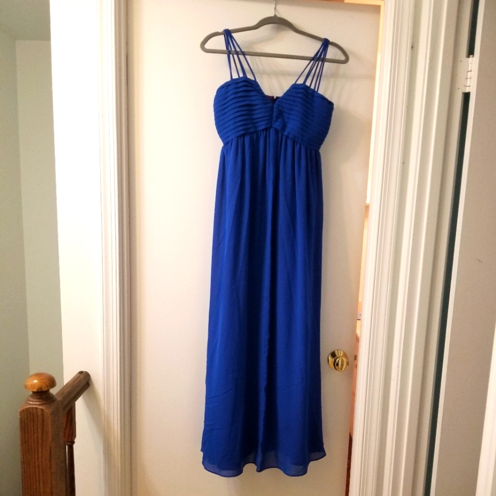 Vintage 70's Or 80's Strappy Blue Maxi Dress